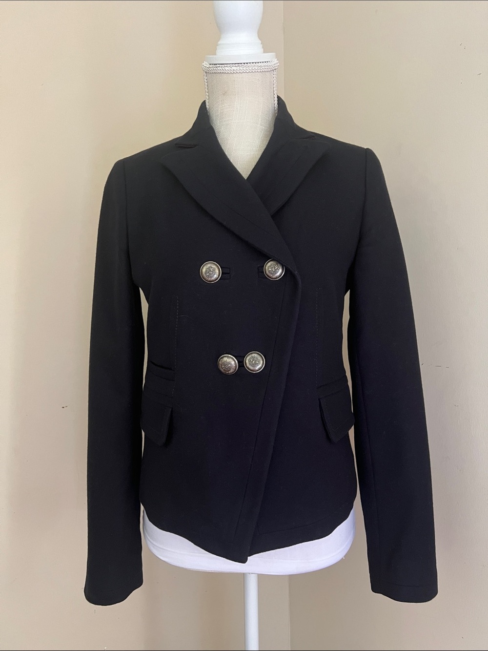 Massimo Dutti Navy Blue Double-Breasted Blazer Jacket Size: S